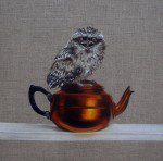 'They connect me to my past' Frogmouth Teapot 35 x 35 cm oil on clearprimed linen